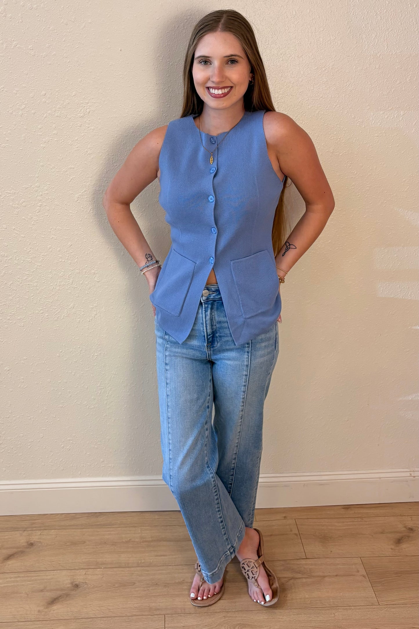 Evelyn Light Blue Knit Vest Top