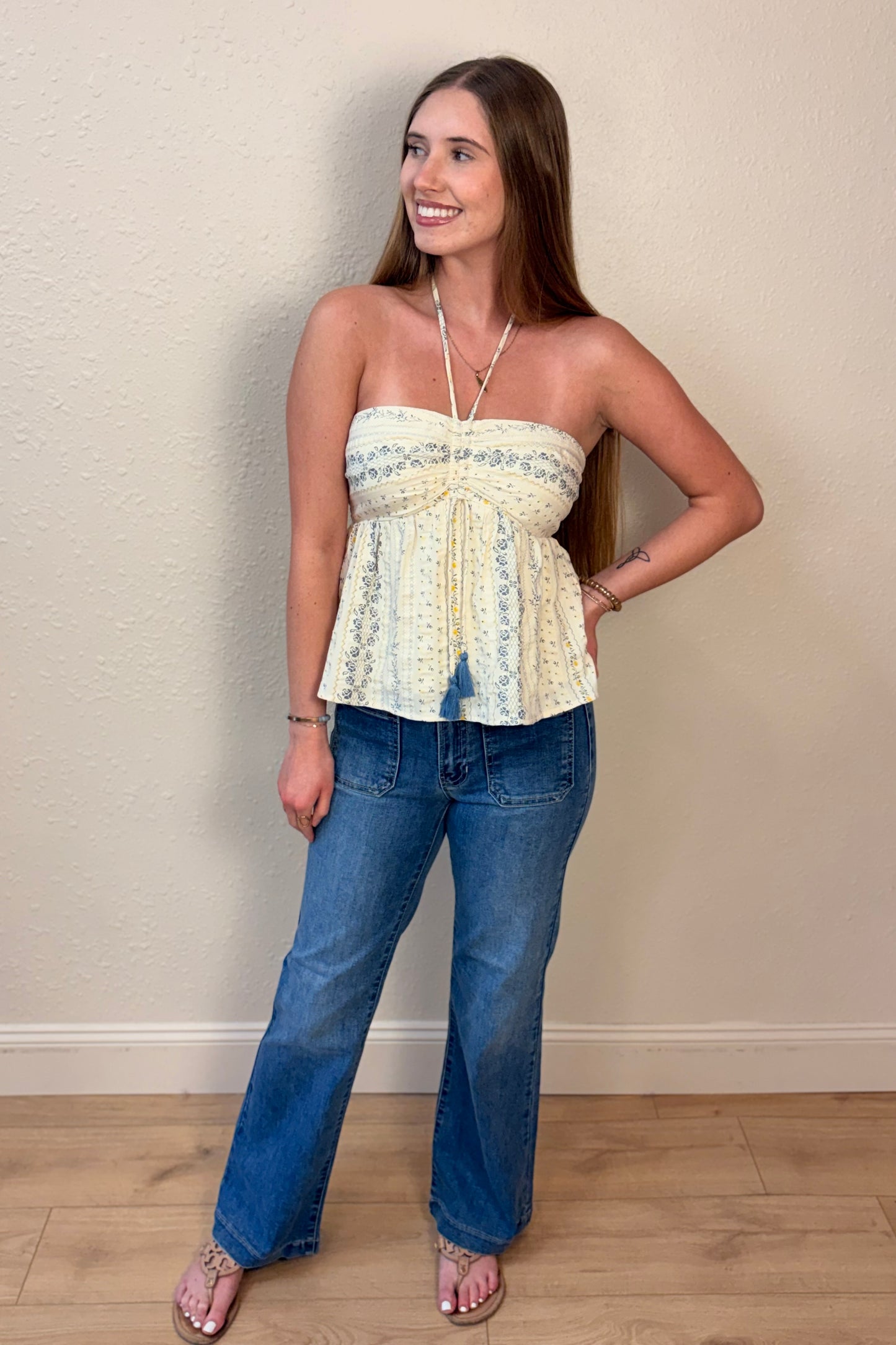 Claire Floral Tie Front Halter Top