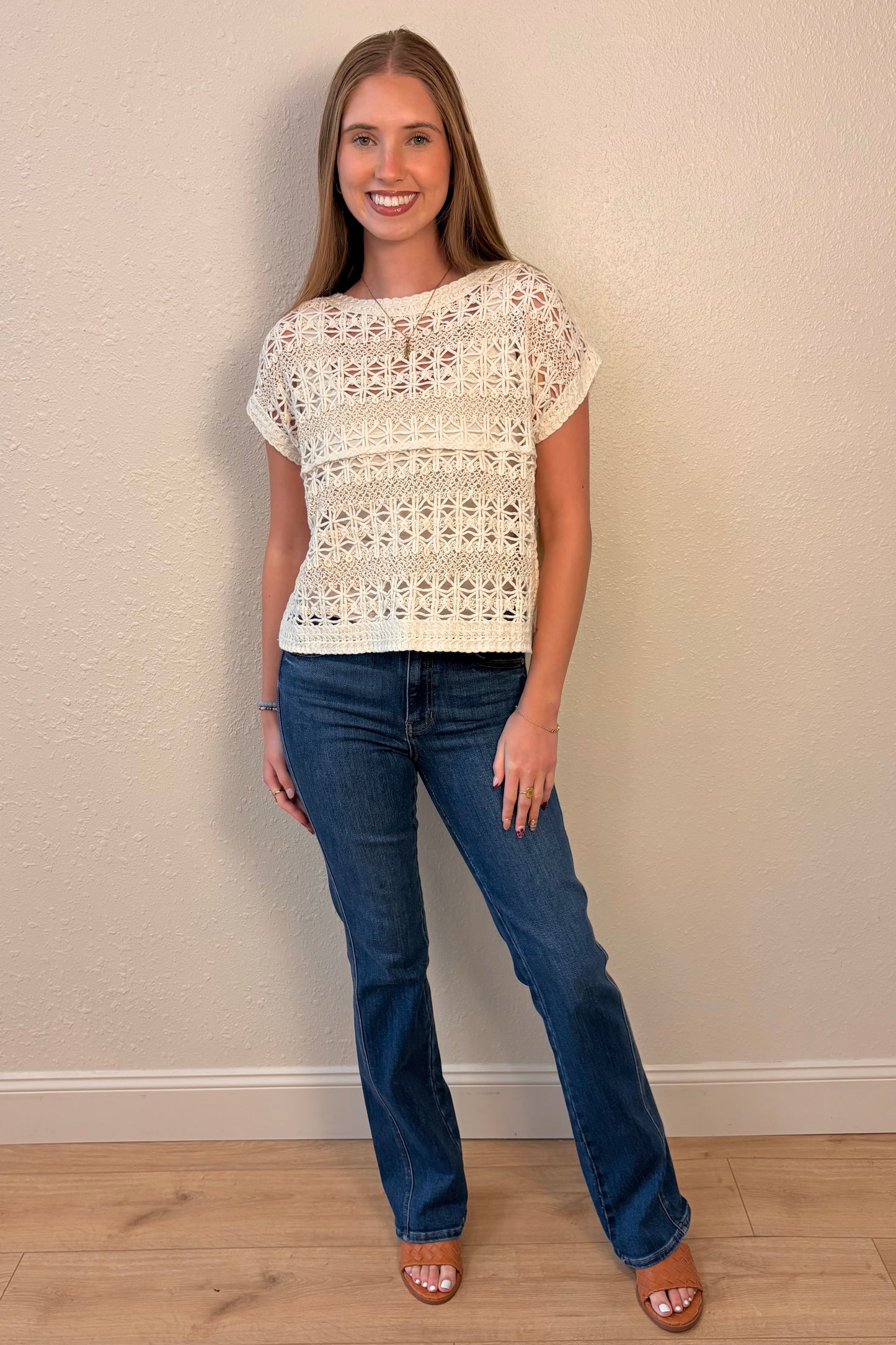 Celeste Crochet Knit Short Sleeve Top