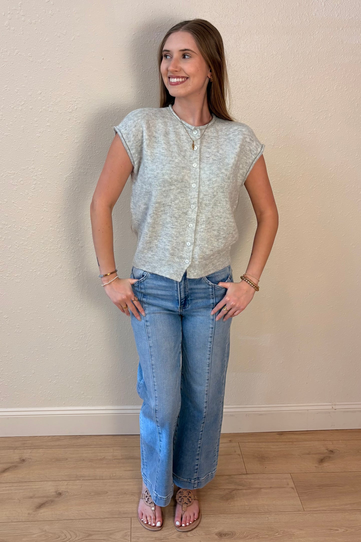 Emily Raw Edge Sleeveless Cardigan