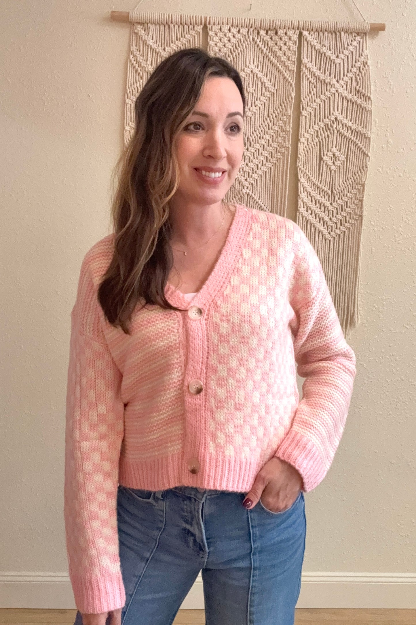 Riley Checker & Stripe Cardigan Sweater