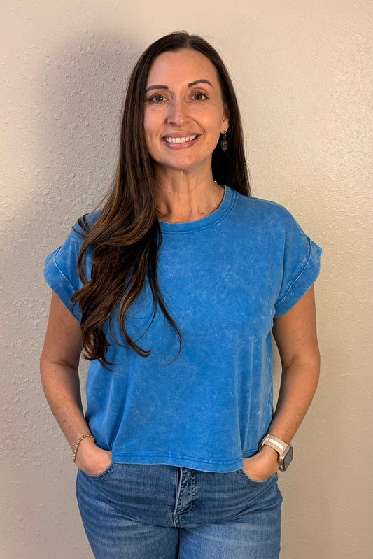 Zara Ocean Blue Mineral Wash T-Shirt