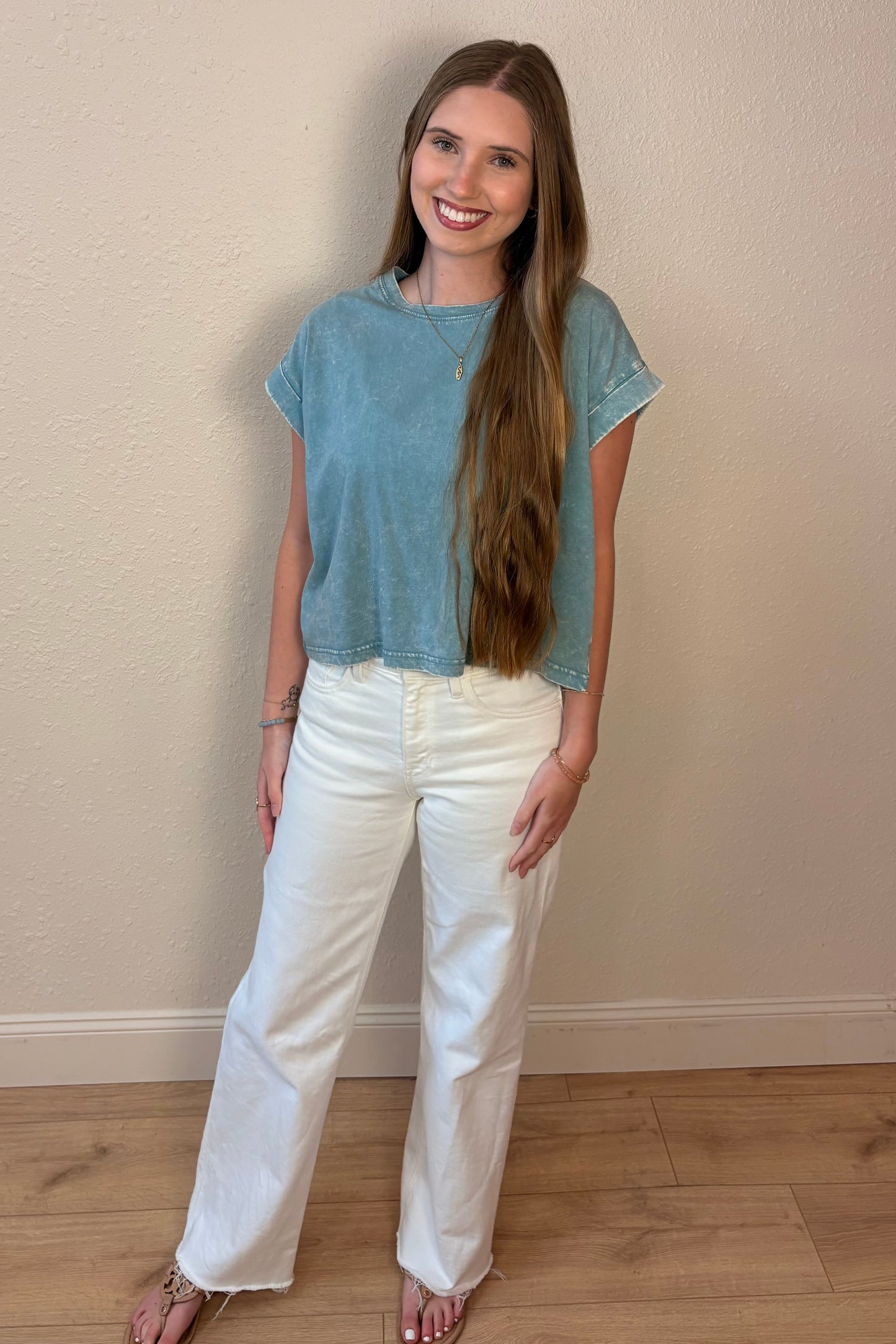 Zara Dusty Blue Mineral Wash T-Shirt