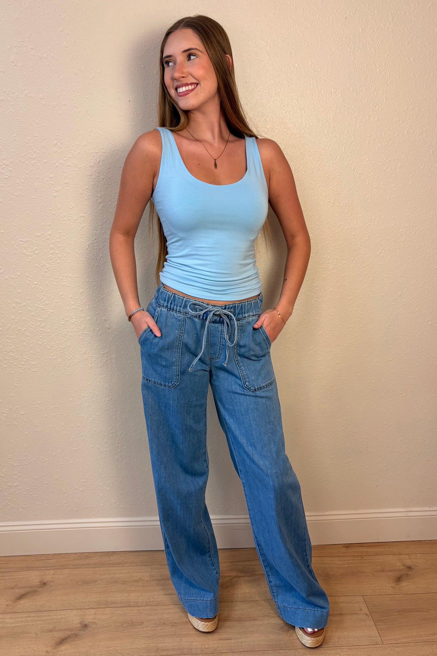 Just USA Wide Leg Tie Front Jeans