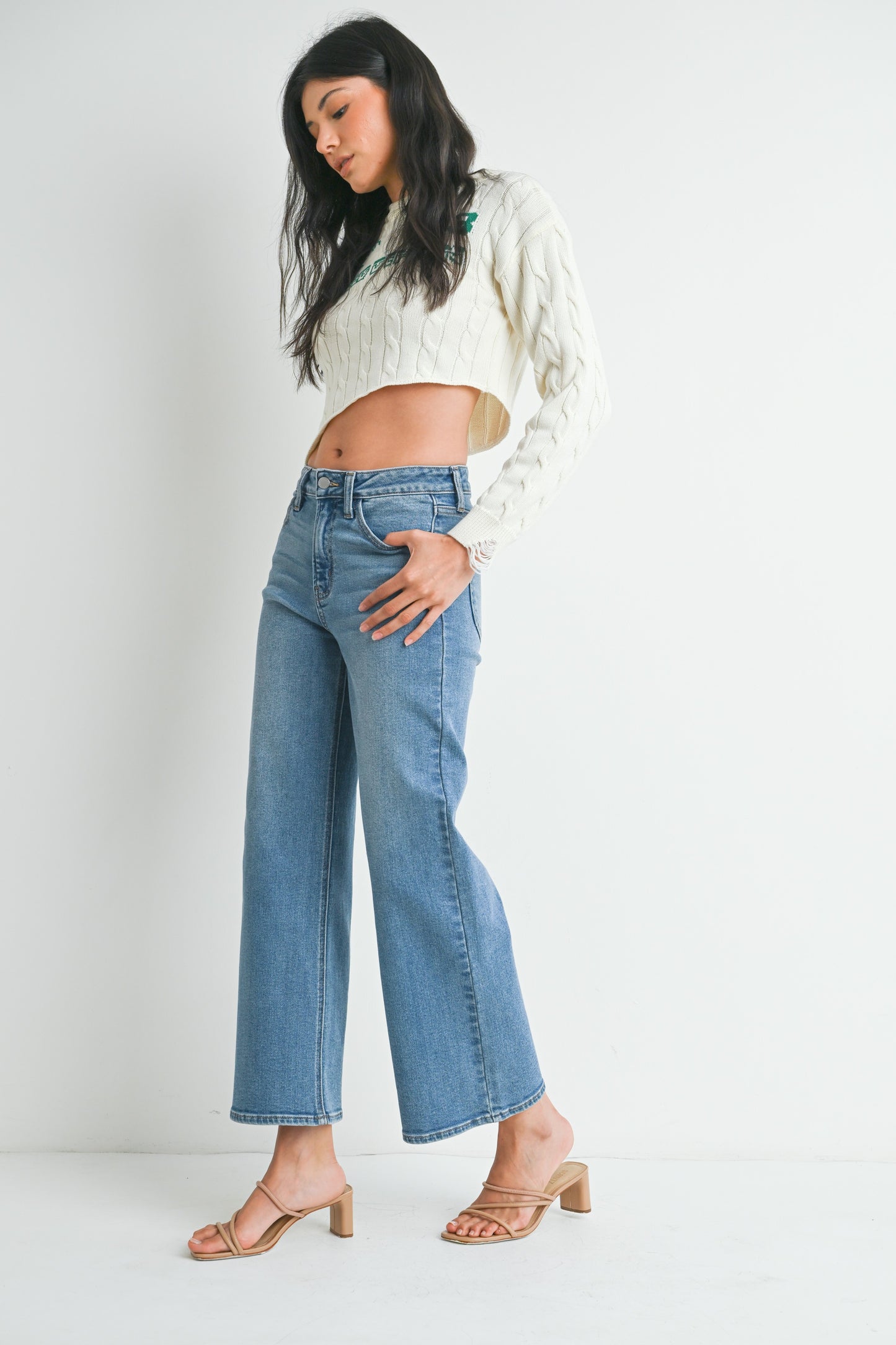 Just USA Slim Wide Leg Jean Medium Wash