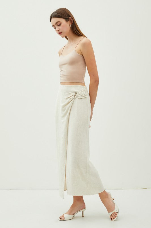 Lily Natural Midi Linen Wrap Skirt