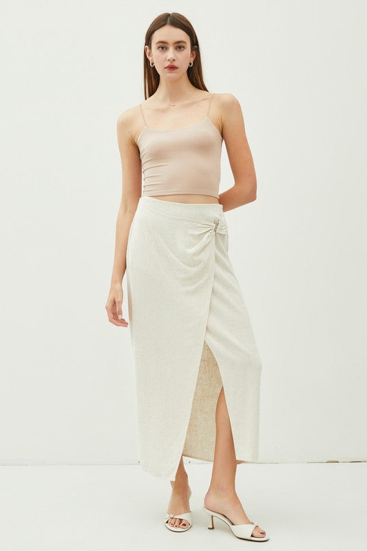 Lily Natural Midi Linen Wrap Skirt