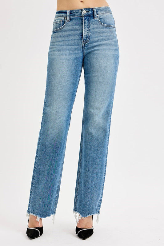 Risen Medium Wash Wide Leg Jeans