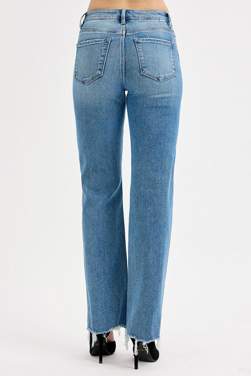 Risen Medium Wash Wide Leg Jeans