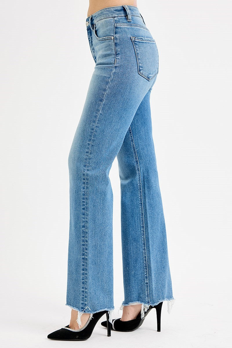 Risen Medium Wash Wide Leg Jeans