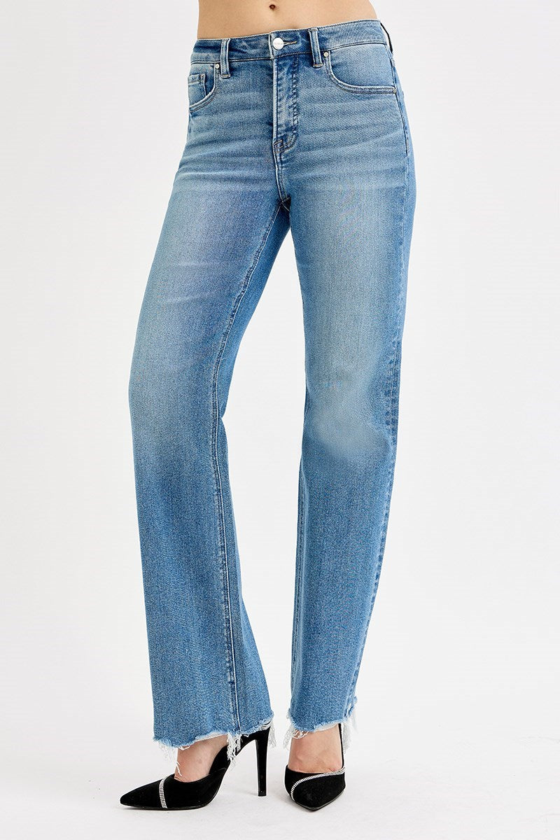 Risen Medium Wash Wide Leg Jeans