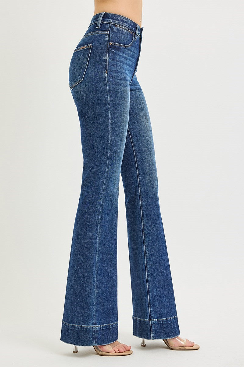 Risen High Rise Dark Wash Flare Jeans
