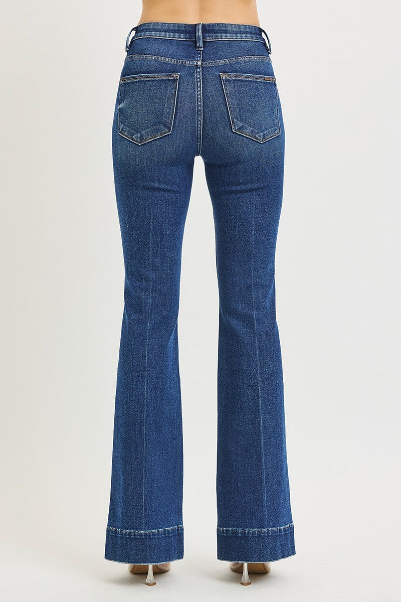 Risen High Rise Dark Wash Flare Jeans