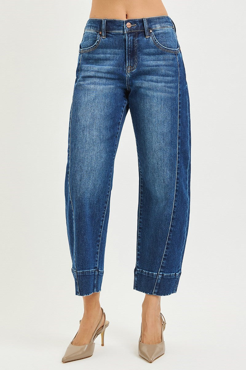 Risen Dark Wash Crop Barrel Jeans