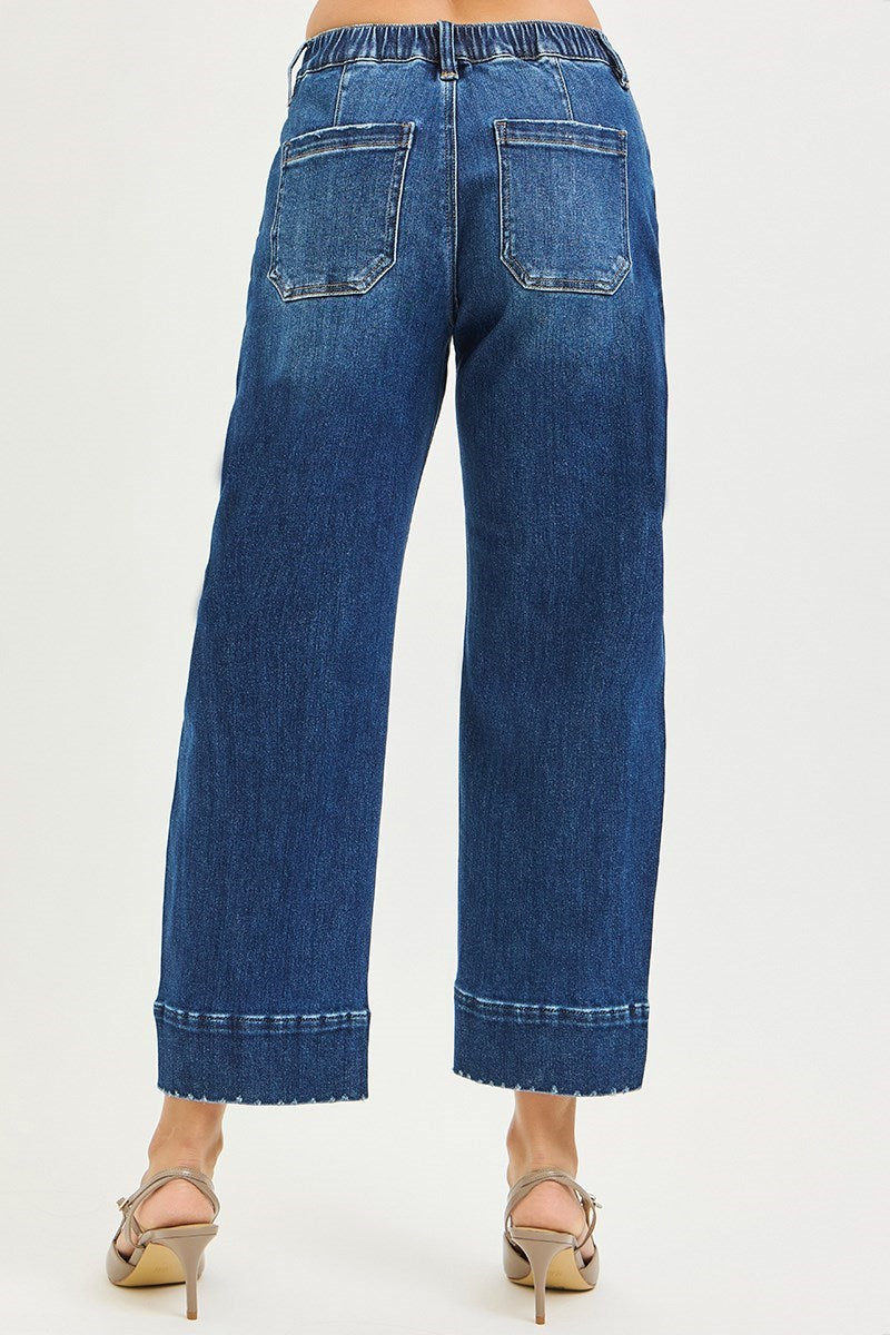 Risen Dark Wash Crop Barrel Jeans