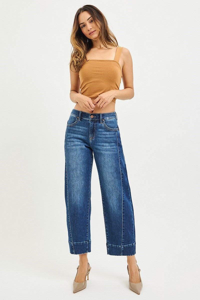 Risen Dark Wash Crop Barrel Jeans