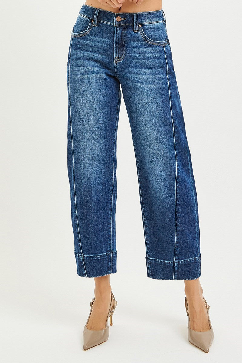 Risen Dark Wash Crop Barrel Jeans