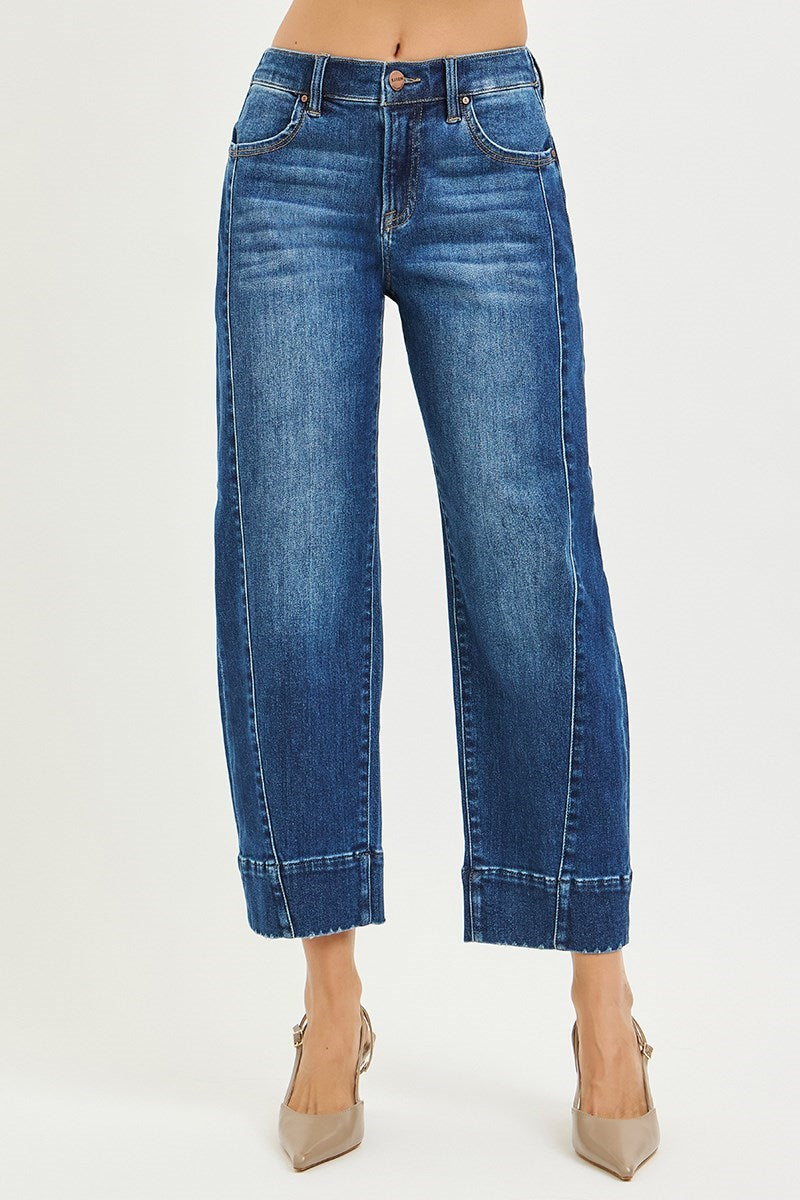 Risen Dark Wash Crop Barrel Jeans