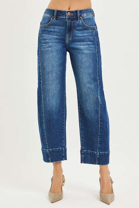 Risen Dark Wash Crop Barrel Jeans
