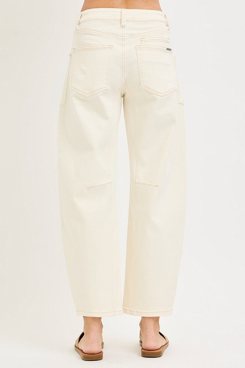 Risen Ivory Barrel Leg Tie Front Jeans