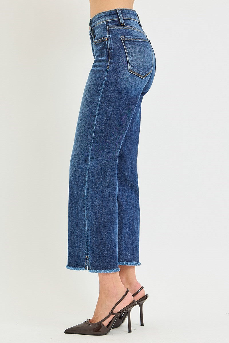 Risen Mid-Rise Dark Cropped Straight Jeans
