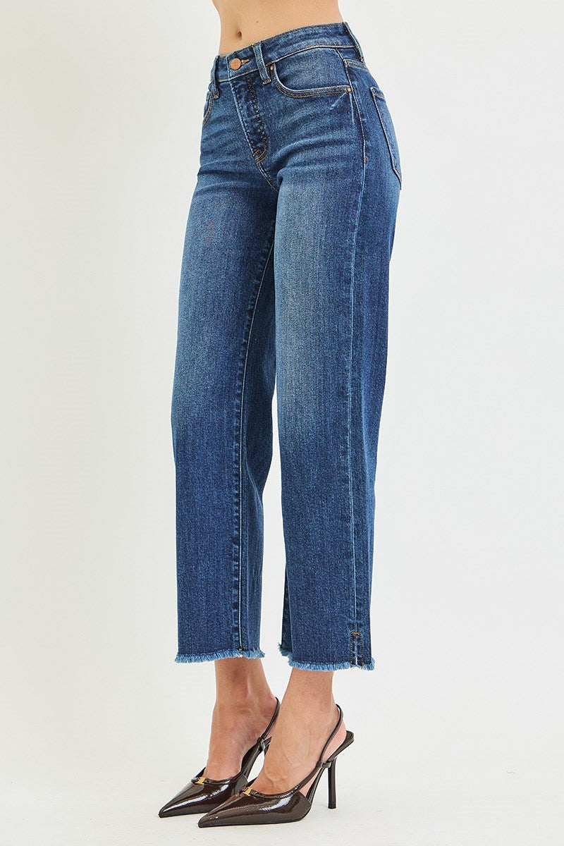 Risen Mid-Rise Dark Cropped Straight Jeans