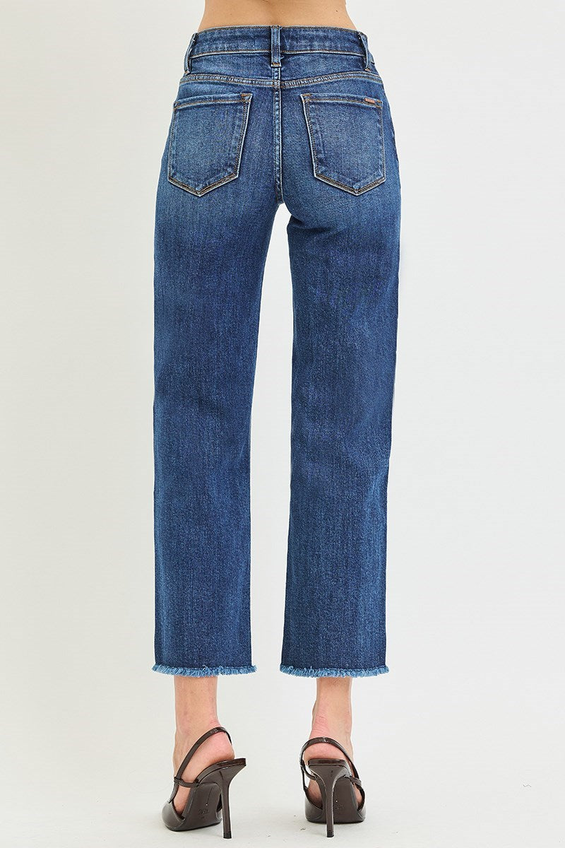 Risen Mid-Rise Dark Cropped Straight Jeans