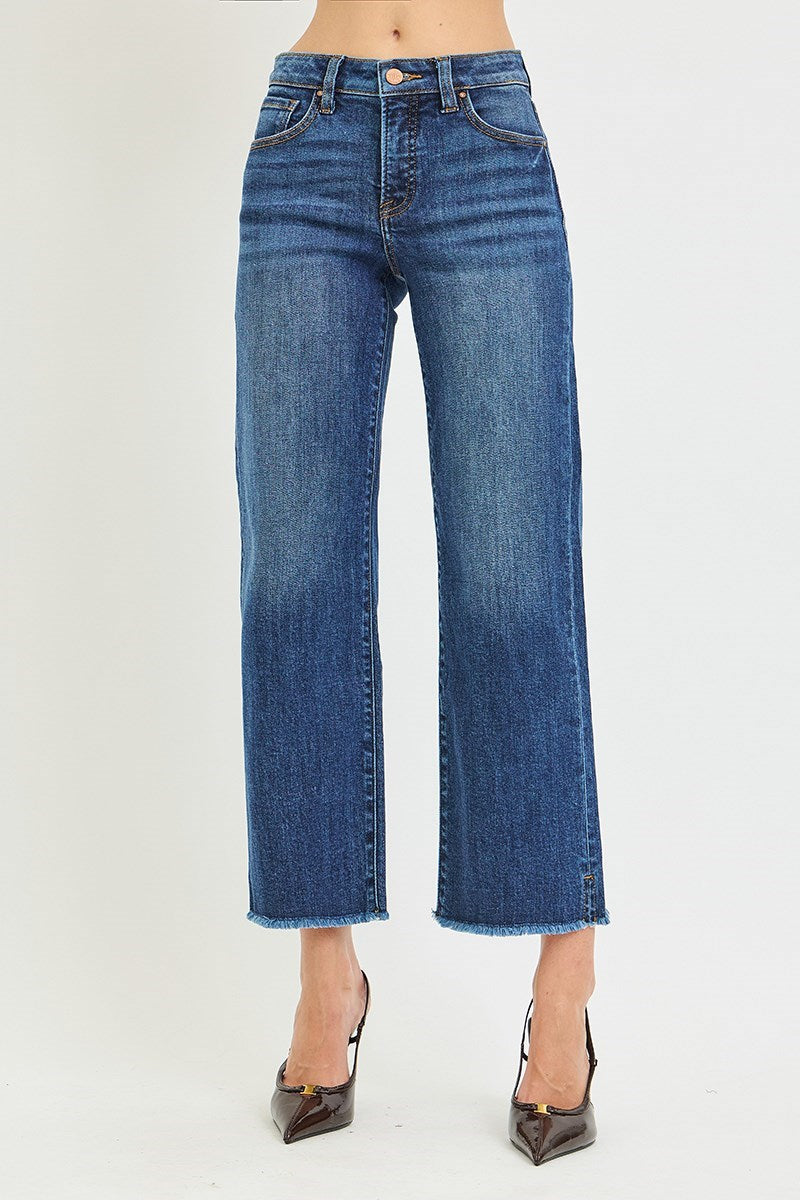Risen Mid-Rise Dark Cropped Straight Jeans