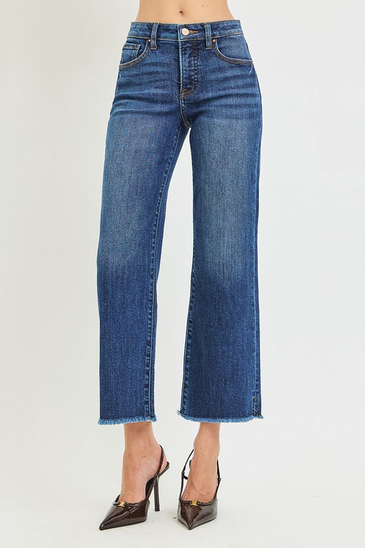 Risen Mid-Rise Dark Cropped Straight Jeans