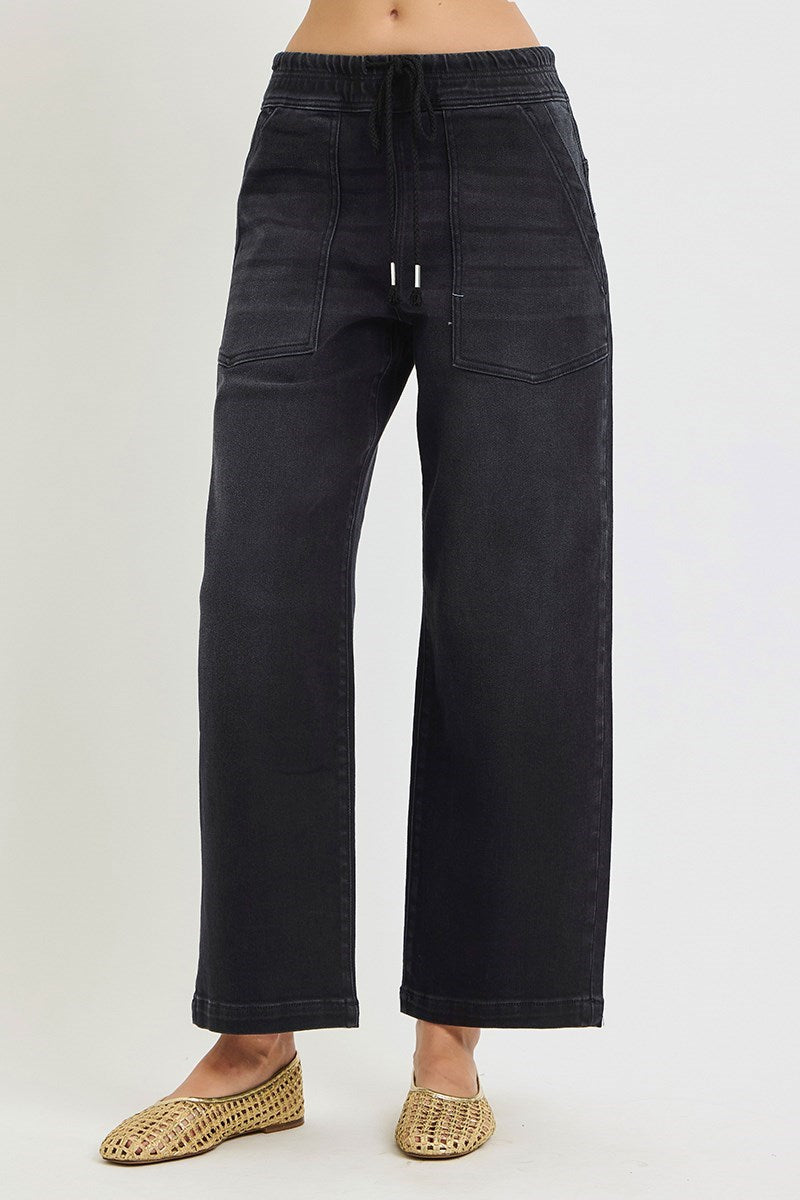 Risen Baggy Fit Black Tie Front Jeans