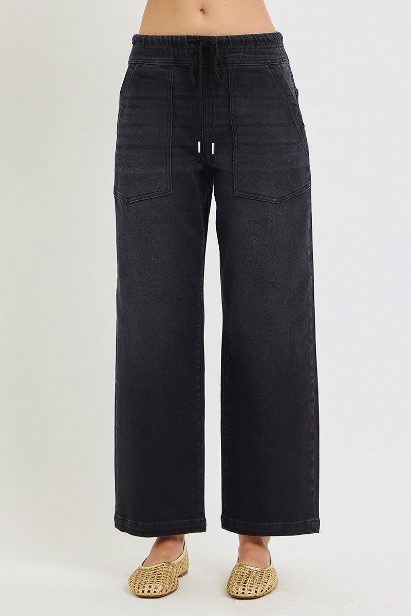 Risen Baggy Fit Black Tie Front Jeans