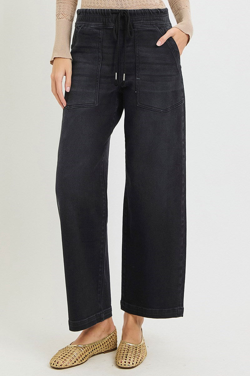 Risen Baggy Fit Black Tie Front Jeans