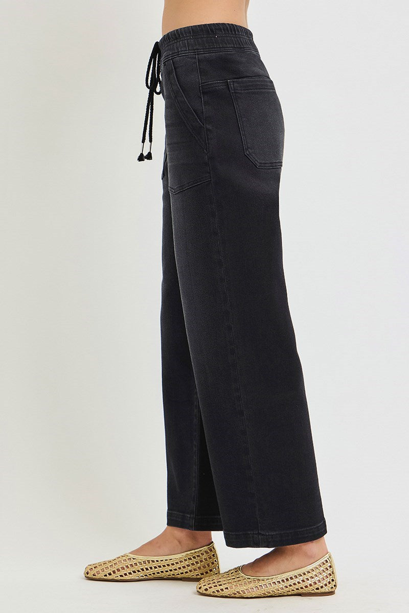 Risen Baggy Fit Black Tie Front Jeans