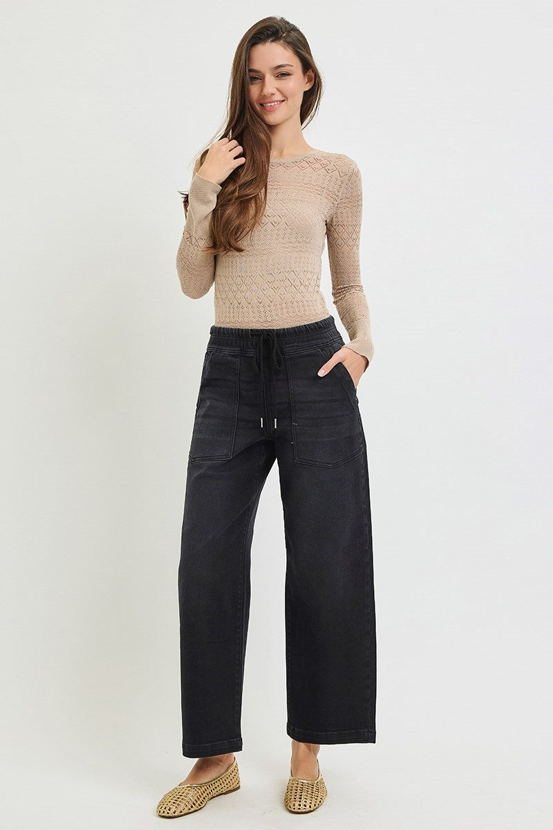 Risen Baggy Fit Black Tie Front Jeans