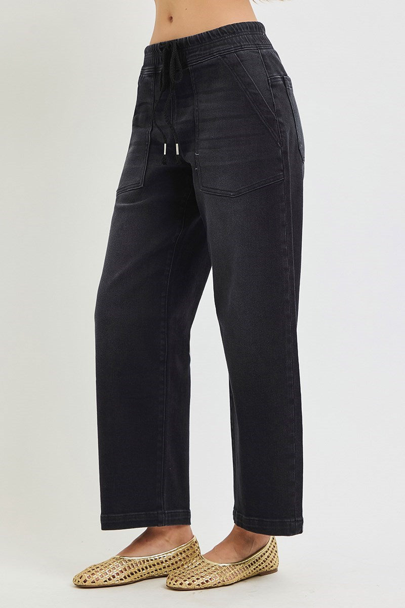 Risen Baggy Fit Black Tie Front Jeans