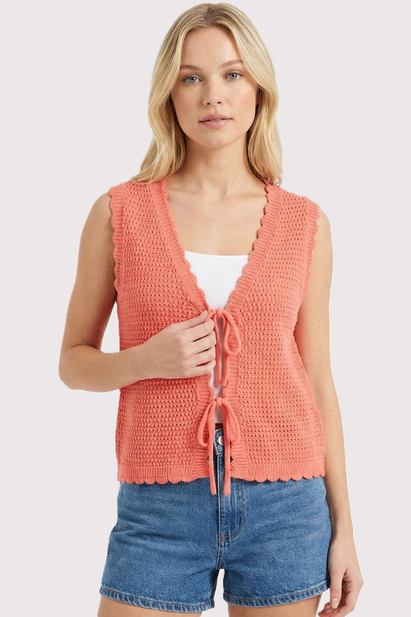 Lyla Coral Tie Front Knit Vest
