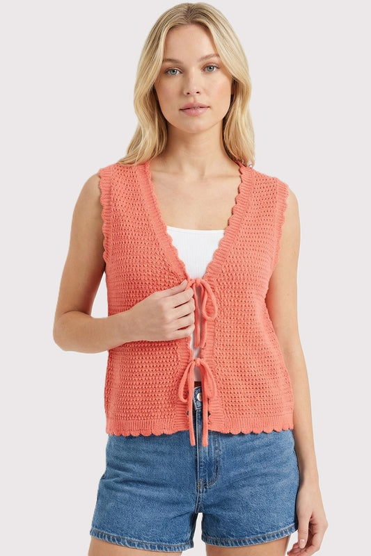 Lyla Coral Tie Front Knit Vest