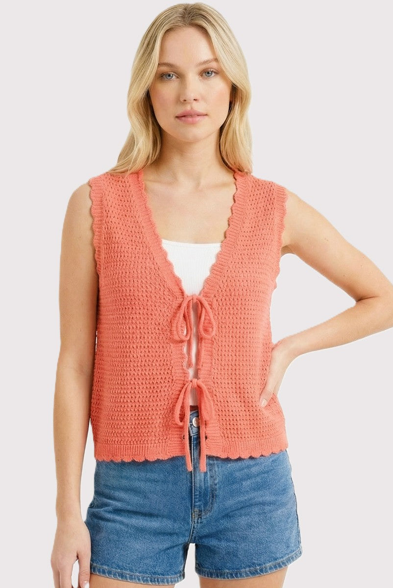 Lyla Coral Tie Front Knit Vest