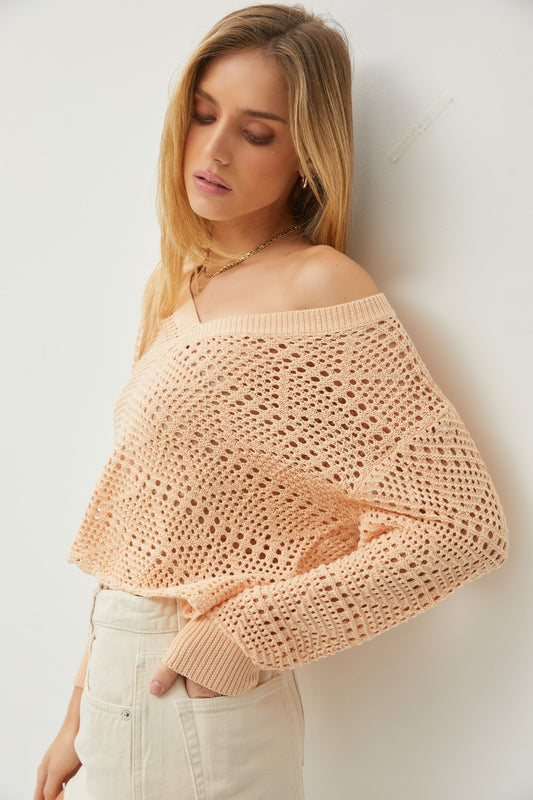 Aubrey Blush Crochet Cropped Sweater