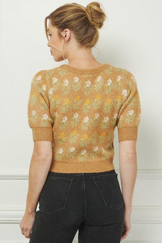 Michaela Short Sleeve Floral Sweater