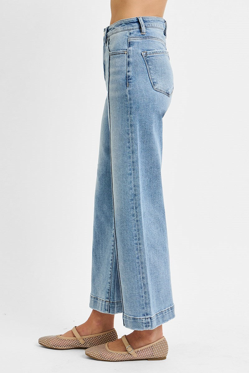 Risen Front Seam Light Wide Leg Jeans