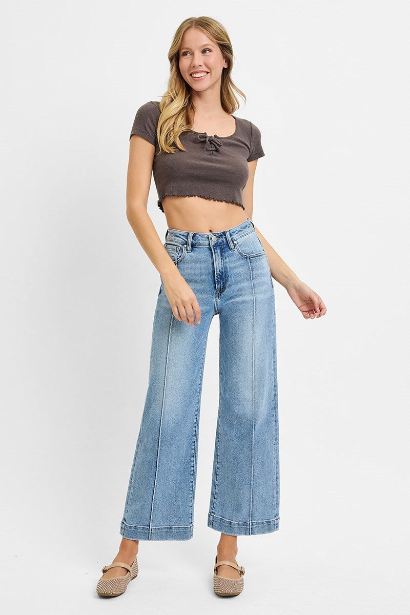 Risen Front Seam Light Wide Leg Jeans
