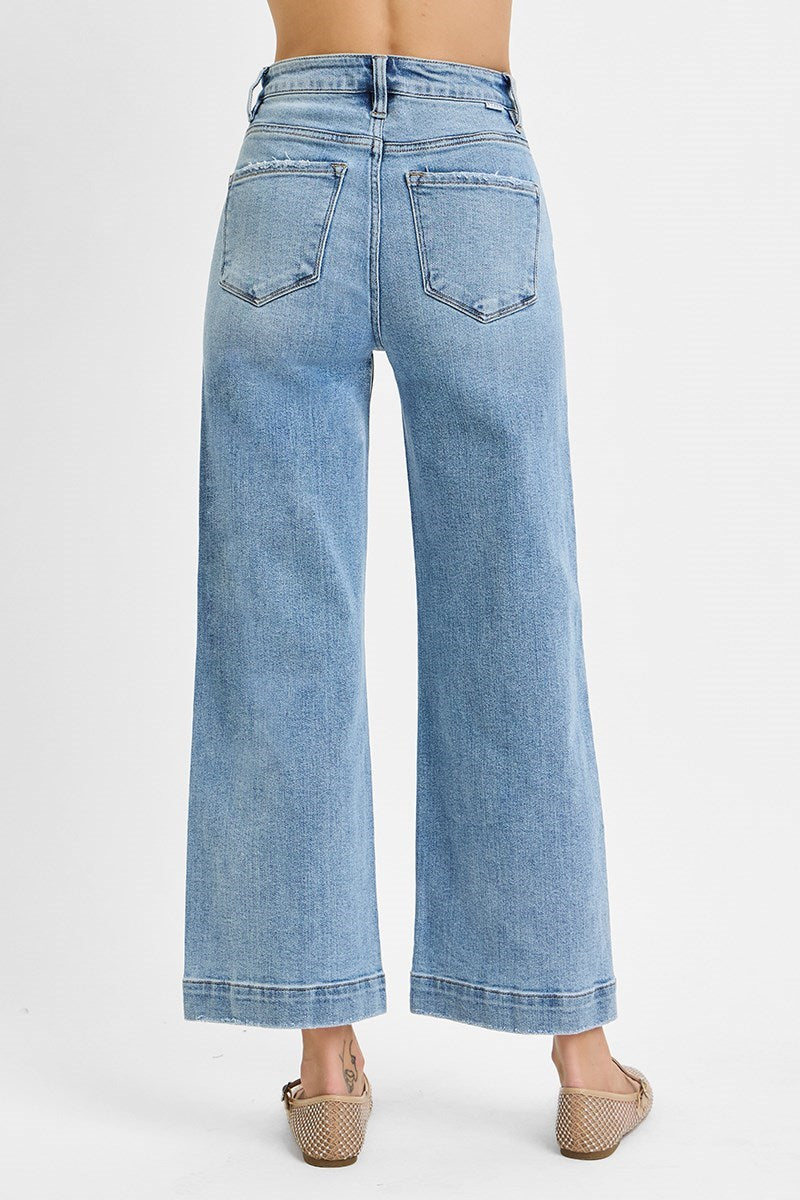 Risen Front Seam Light Wide Leg Jeans