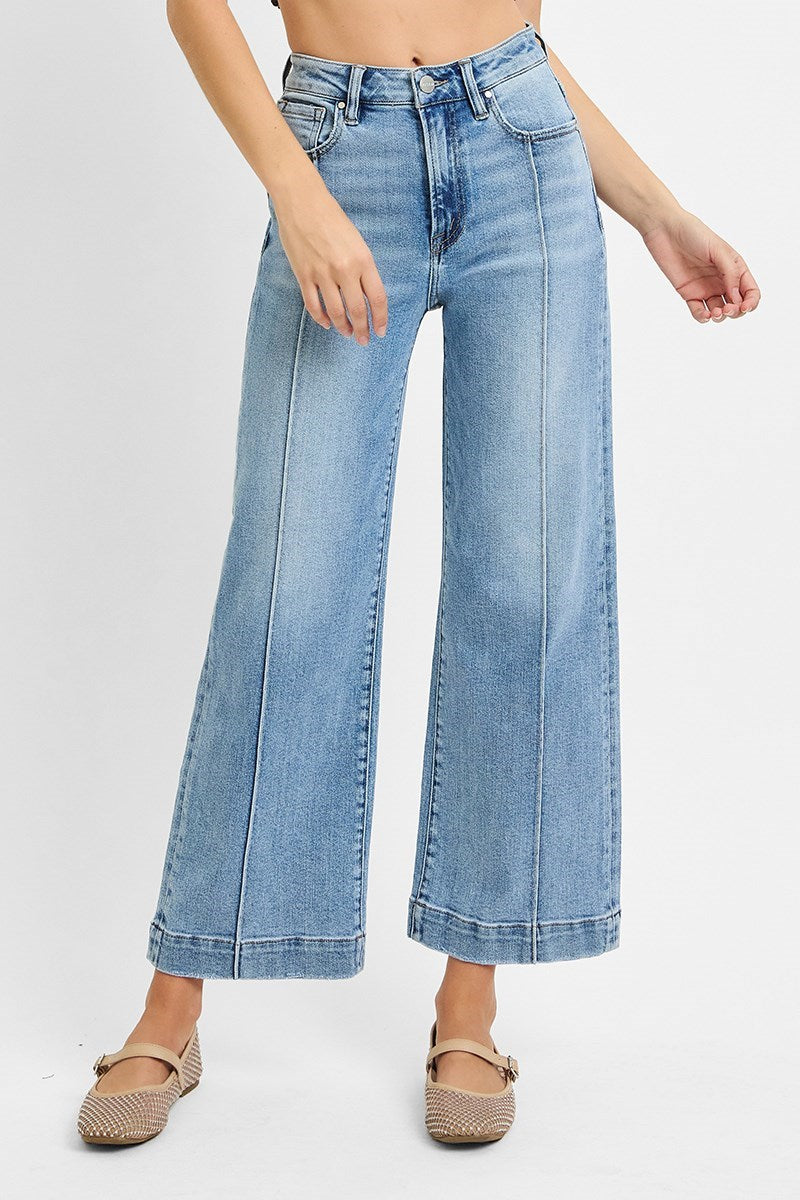 Risen Front Seam Light Wide Leg Jeans
