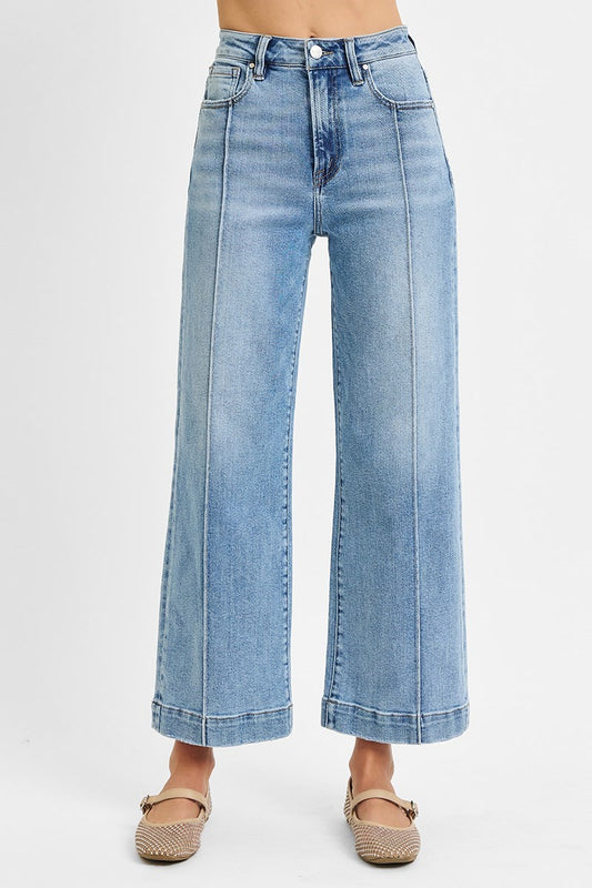 Risen Front Seam Light Wide Leg Jeans