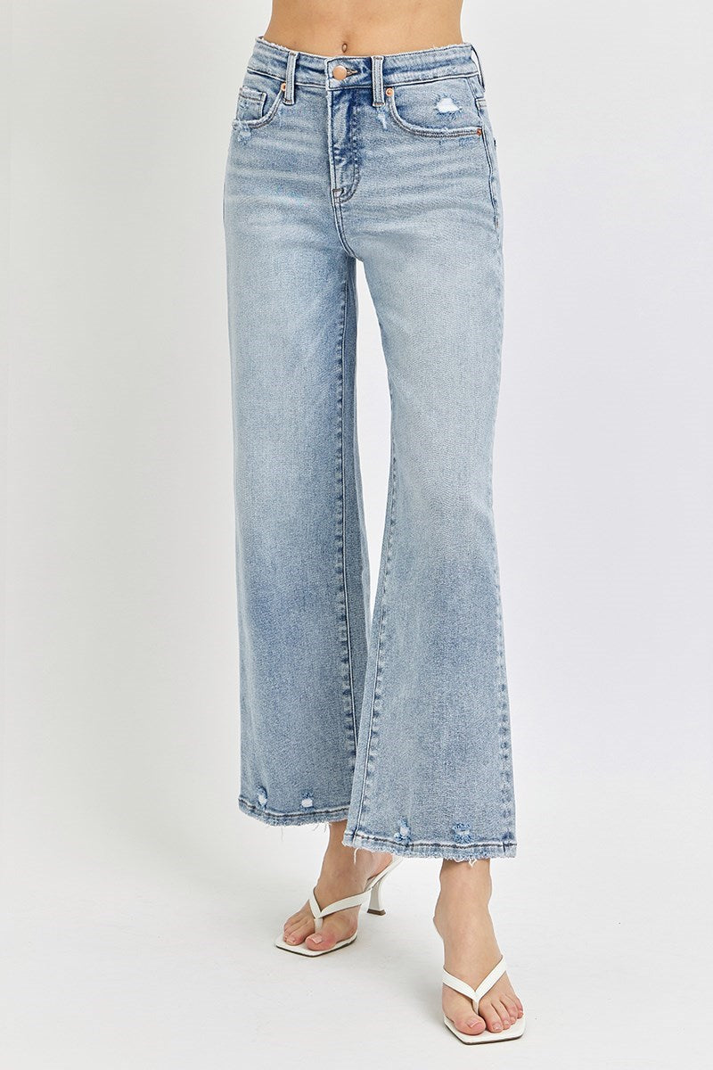 Risen Light Wash Wide Leg Crop Jeans
