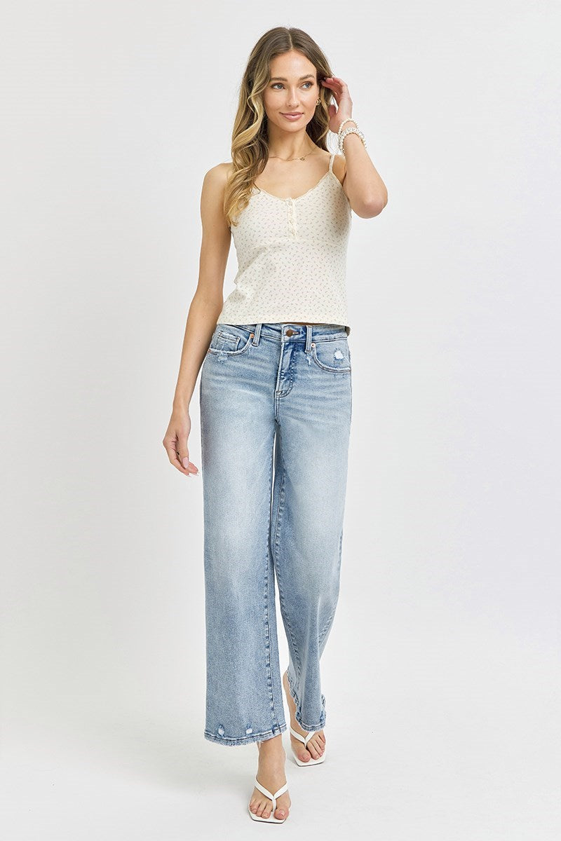 Risen Light Wash Wide Leg Crop Jeans