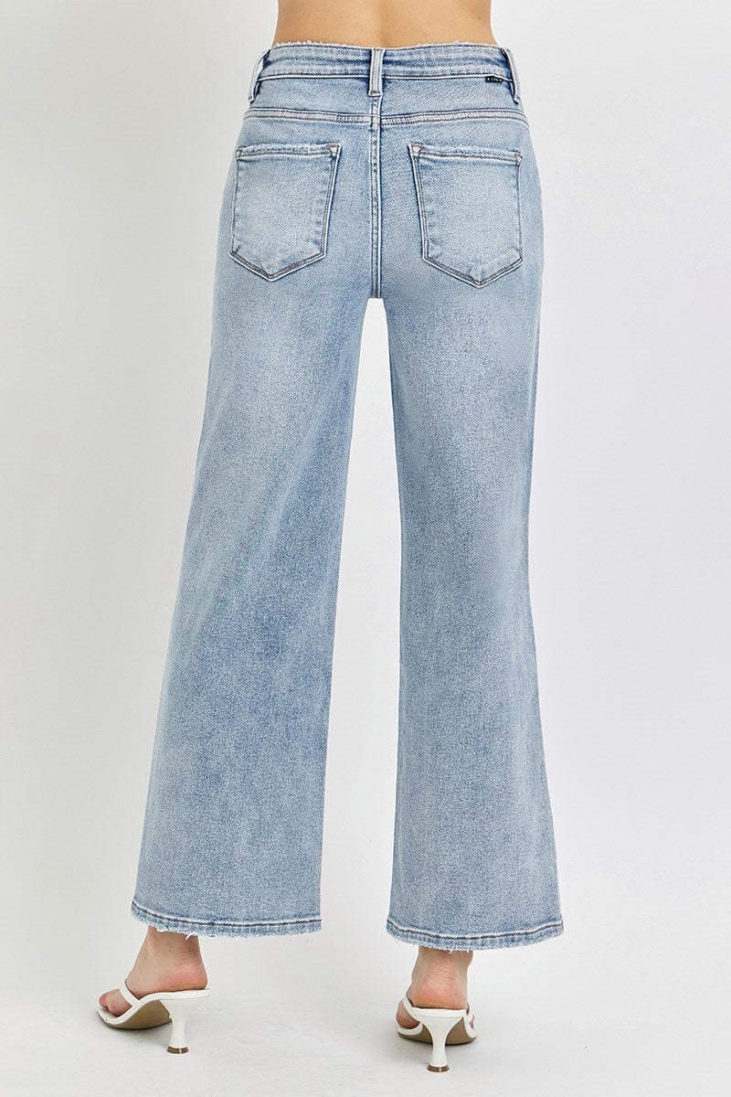 Risen Light Wash Wide Leg Crop Jeans