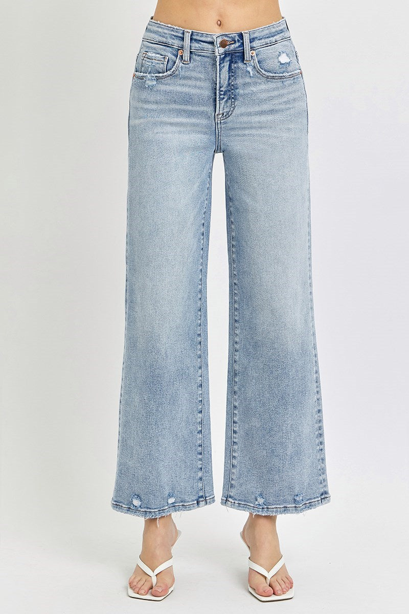 Risen Light Wash Wide Leg Crop Jeans