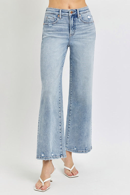 Risen Light Wash Wide Leg Crop Jeans
